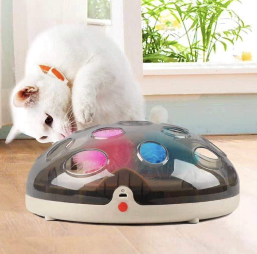 ของเล่นแมวแบบโต้ตอบอัตโนมัติ โดมหนูมีพู่ล่อแมวไฟฟ้า